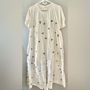 Pilcro White Maxi Dress with Floral Embroidery